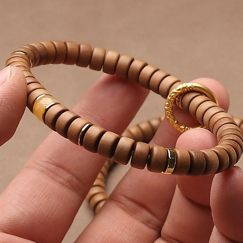 Indian Mysore Dark Old Mountain Sandalwood Bead Bracelet With Round Buddha Beads