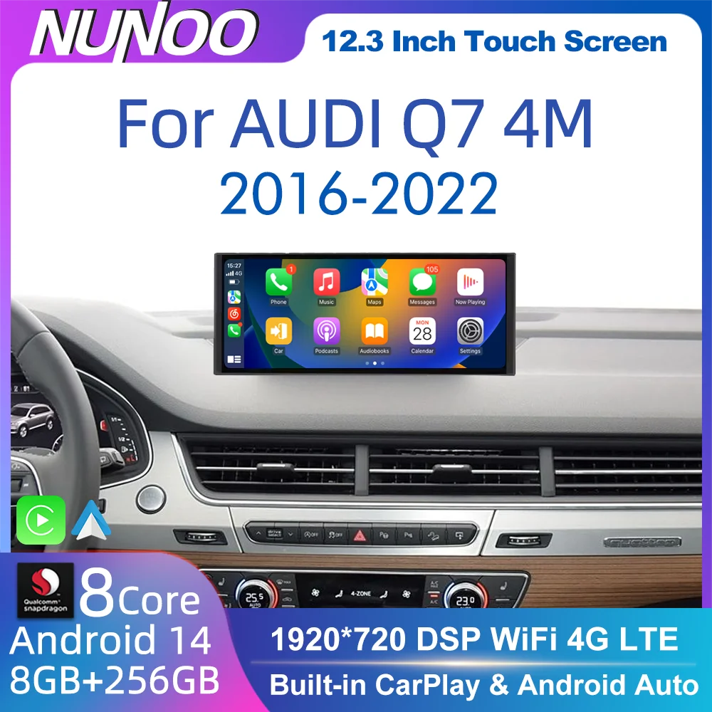 Android 14 Car Carplay For Audi Q7 4M 2016-2022 GPS Radio Multimedia Stereo Player 4G Let 5G WIFI Qualcomm Navigation Autoradio