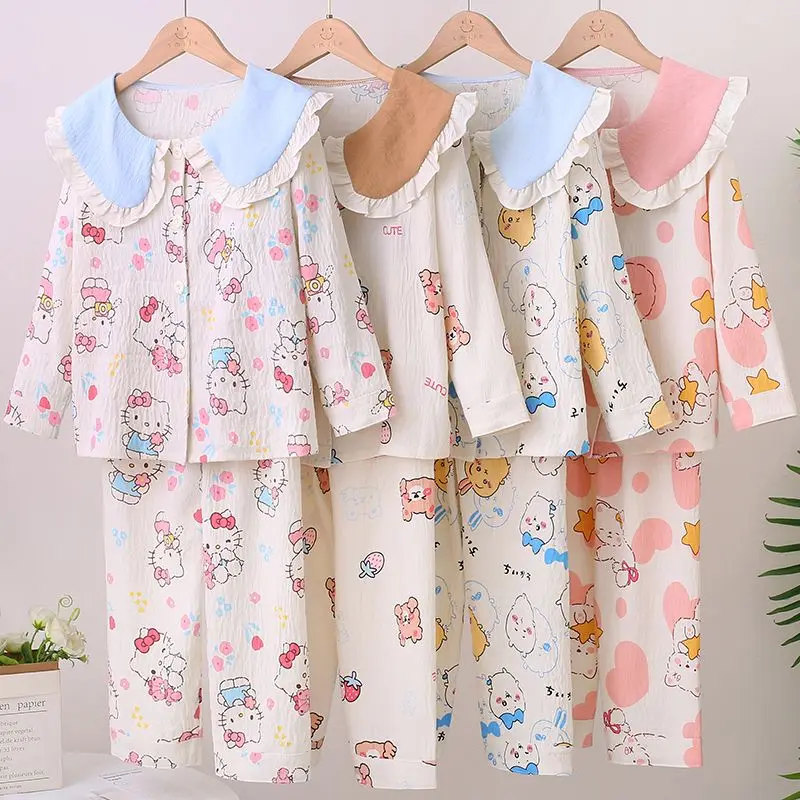 

Kawaii Hello Kitty My Melody Students Cute Cartoon Long Sleeve Pajamas Comfortable Loungewear Trousers Christmas Gifts for Kids