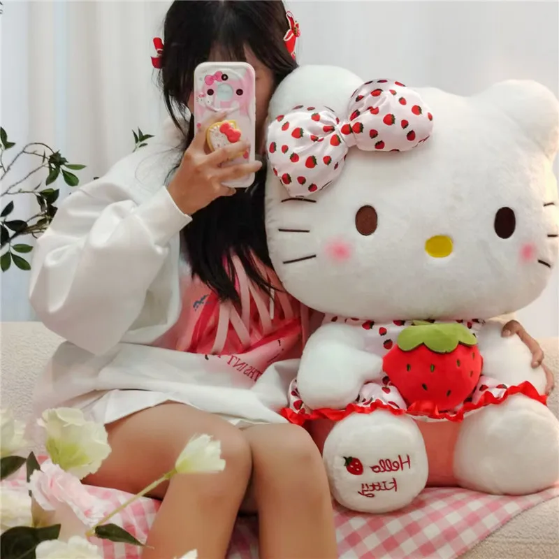 65cm Sanrio Hello Kitty Doll Fruit Strawberry Grape Cat Doll Children Plush Toy Girl Bedroom Decoration Pillow Cute Cartoon Gift