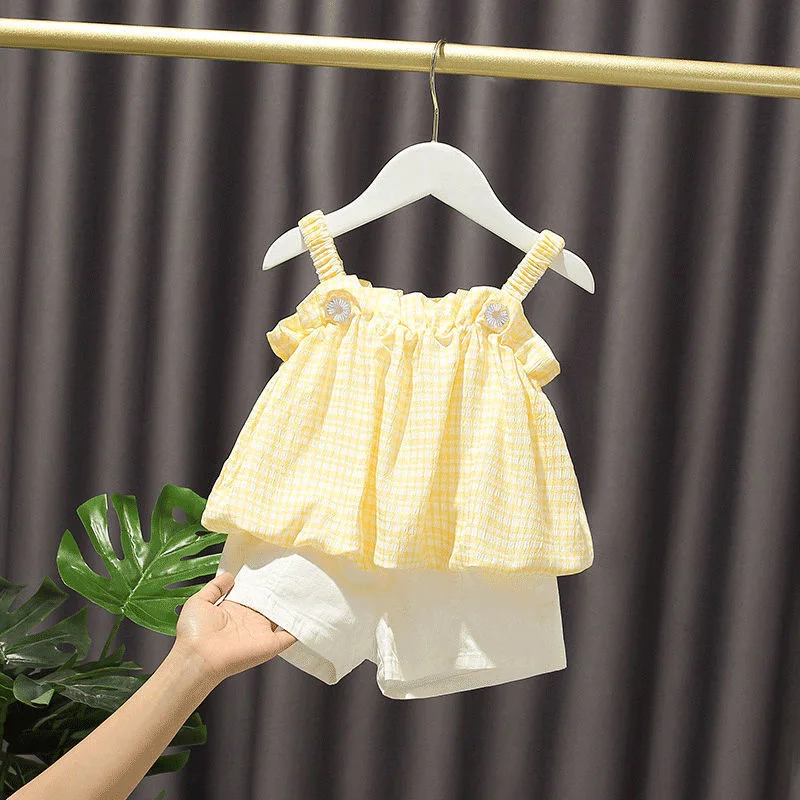 Mädchen-Outfit-Set 2026 Sommer-Kleidungssets Hohles Spitzen-Set Baby Lässiges Ärmelloses T-Shirt+Shorts Kinderkleidungssets Babykleidung – Detail 29