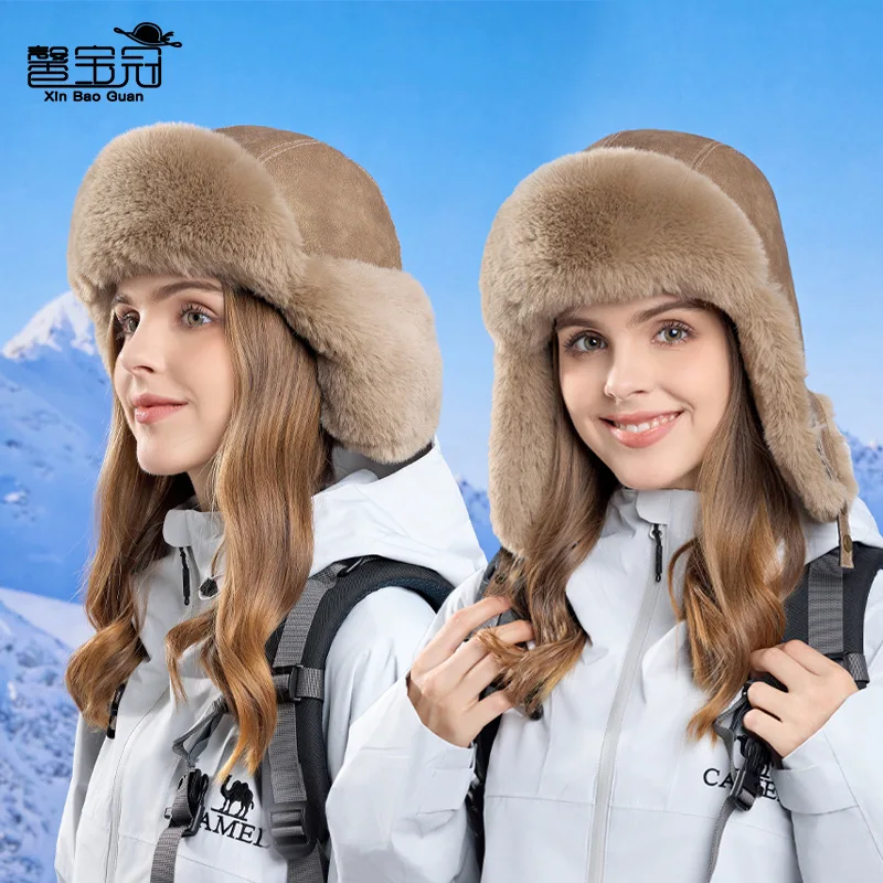 

Winter Outdoors Windproof Earflaps Sleeve Cap Big Circumference Thickened Fleece Ushanka Riding Cold-Proof Warm Hat Wom