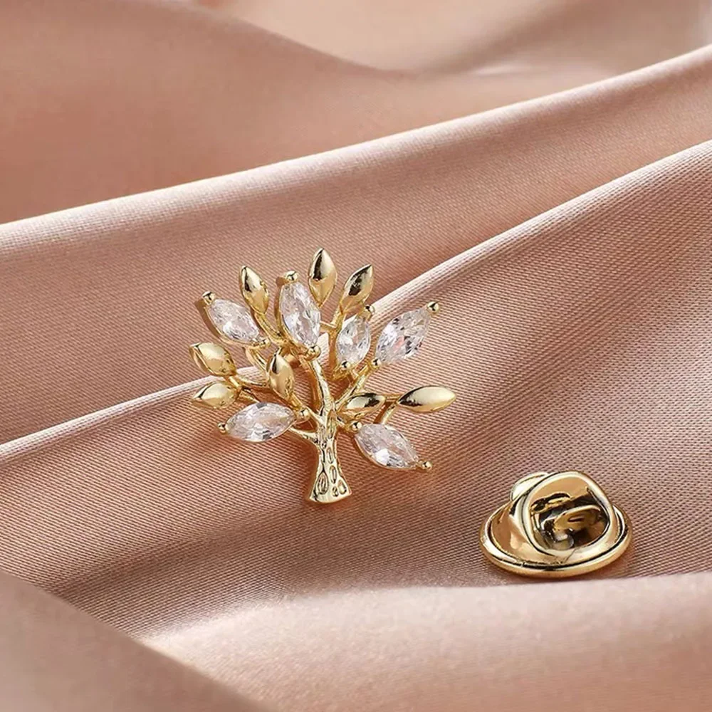 Korean Fashion  Exquisite Inlaid Zircon Leaf Tree of Life Brooches for Women Wedding Party Brooch image 2