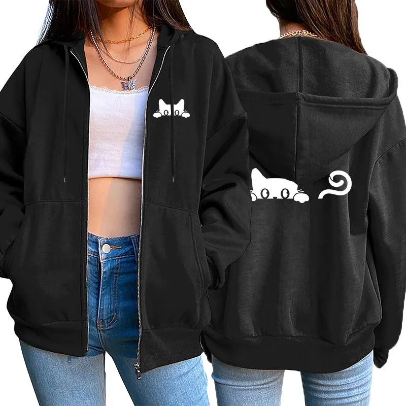2025, neue Damen-Strickjacke mit Reißverschluss, Kapuzen-Sweatshirt, bedruckt, Outfits, modisch, lässig, Jogging-Top, Kleidung, Dame, vielseitiger Sportmantel – Detail 4