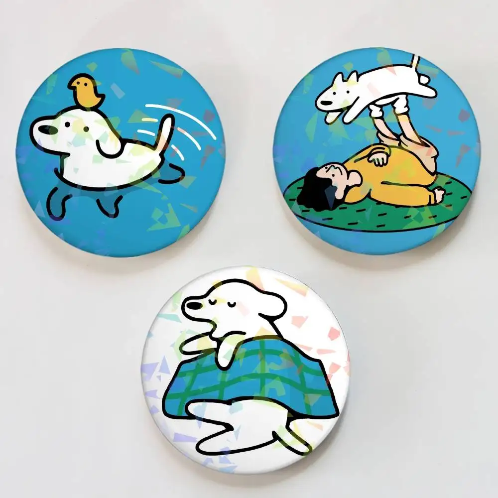 Lindos pines redondos de solapa Matsui con diseño de perro y humano para mochilas, maletines, broches láser, regalos para ropa
