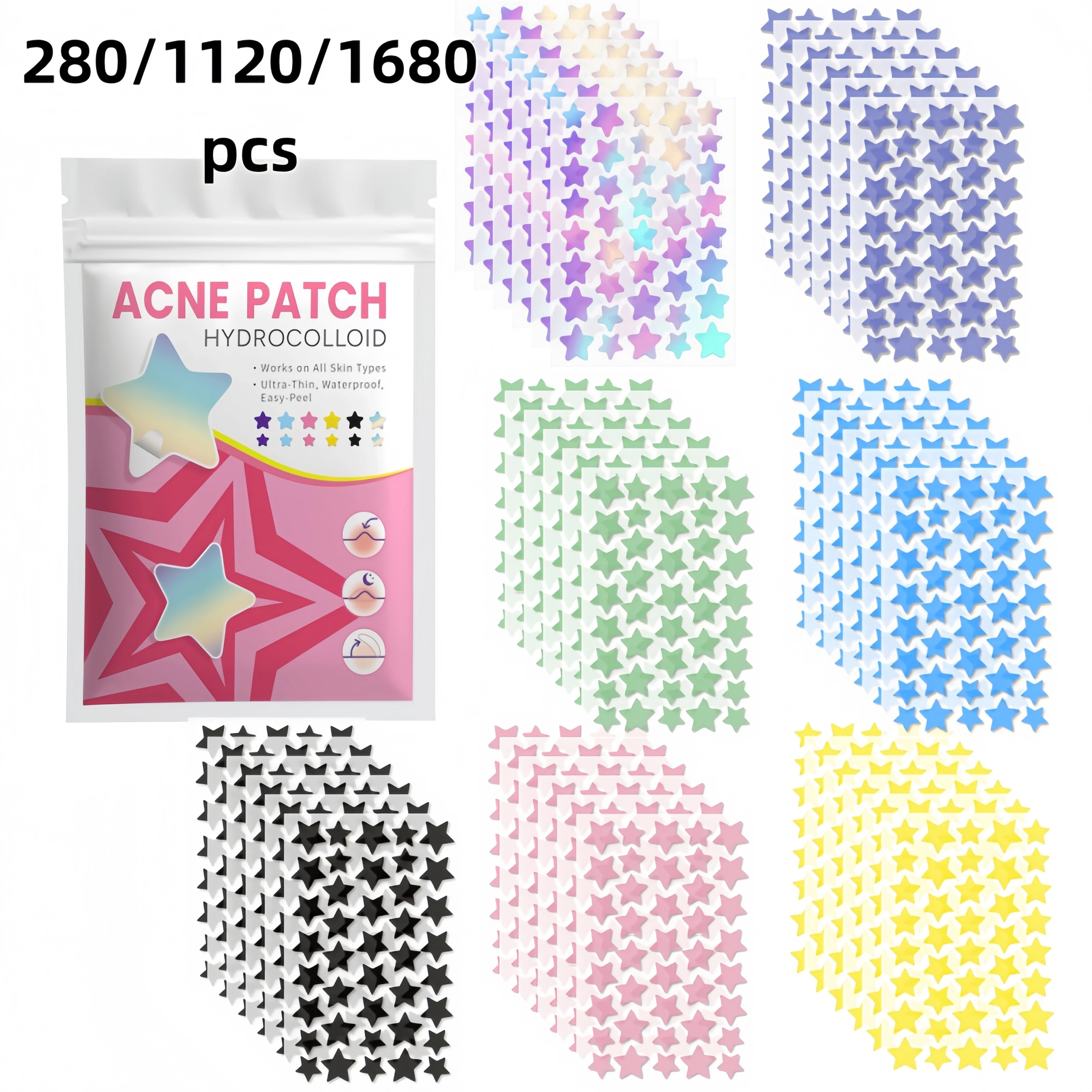 280/1120/1680Pcs Star Face Stickers Colorful Peel Off Beauty Dots Waterproof Facial Decoration For Girls Women