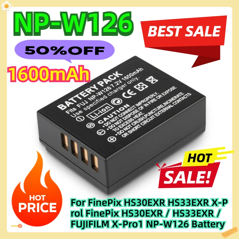 

For FinePix HS30EXR HS33EXR X-Prol FinePix HS30EXR / HS33EXR / FUJIFILM X-Pro1 NP-W126 Battery 1600mAh