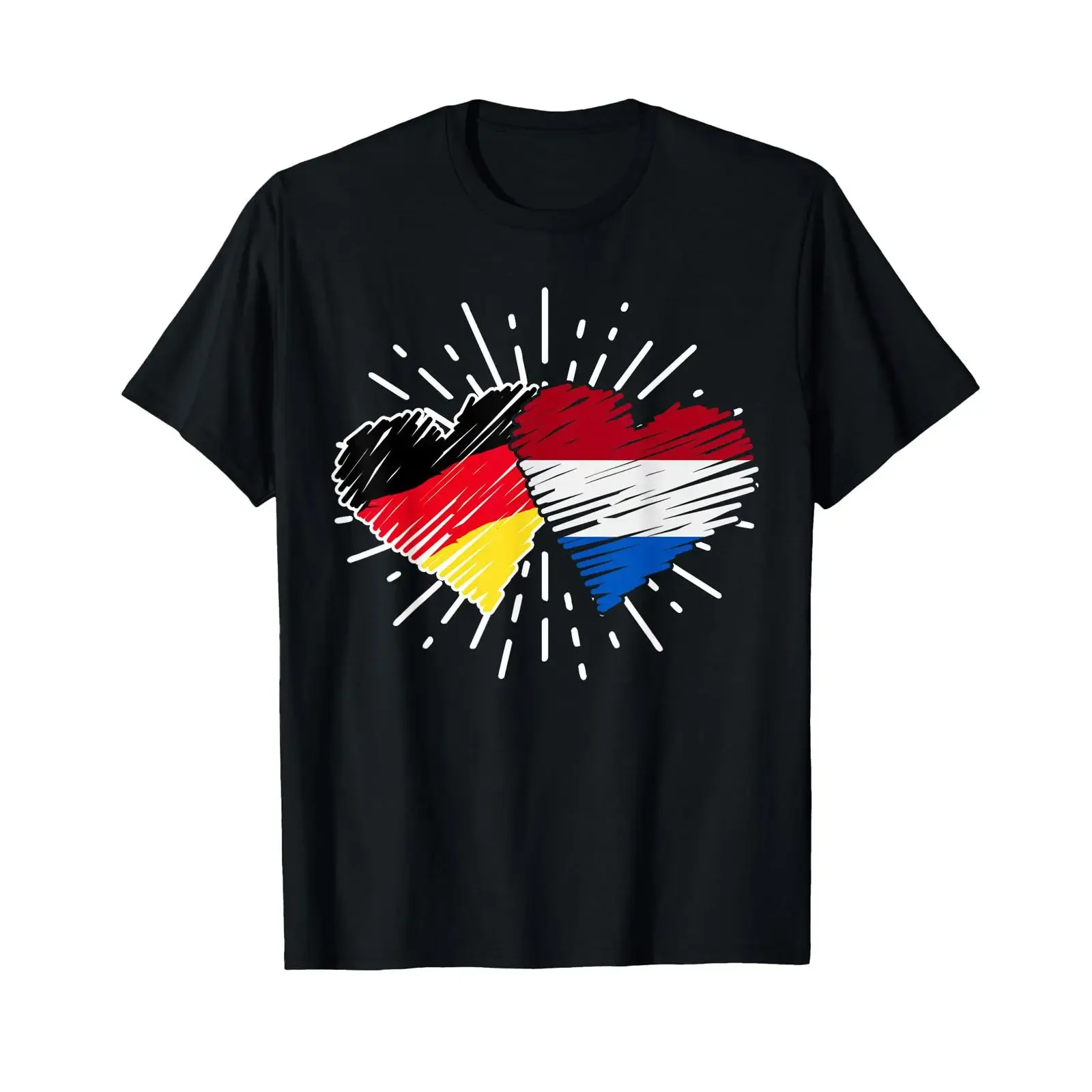 Germany Netherlands Holland Friendship Heart T Shirt vintage Washed Top For Everyday Wear streetwear Casual Breathable