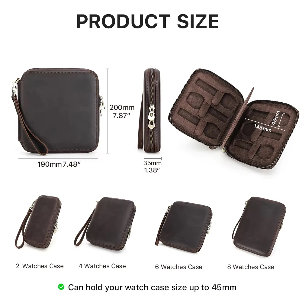 2/4/6 Slots Watch Storage Box Carry Case Watches Display Organizer Watch Box Holder Display Genuine Leather Zipper Watches Case - view 6