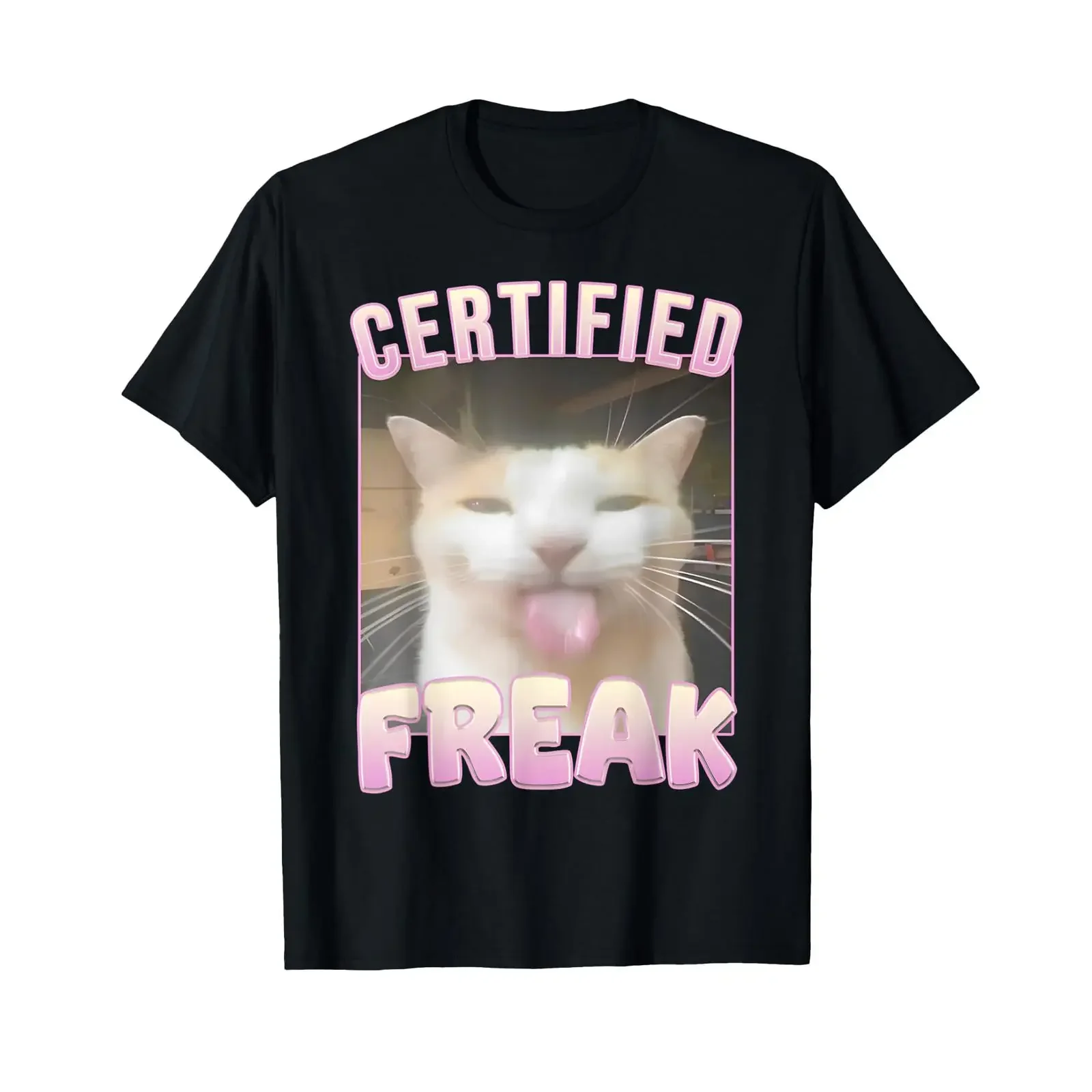 Cat Certified Freak Funny T Shirt Black S Crew Neck Party Youth Adult Ladies vintage Washed Slightly Casual