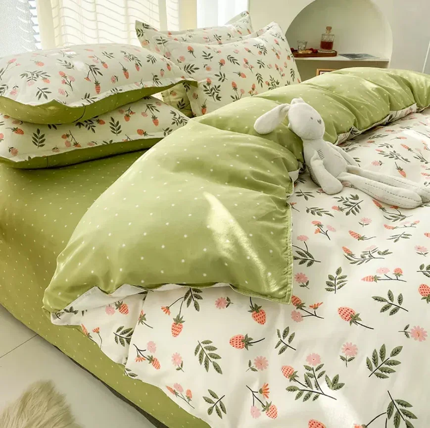 

Spring Bedding Set Flat Sheet+ Quilt Duvet Cover +2pc Pillowcase Bed Linens Single Double Queen King Full Size Home Textile B90B