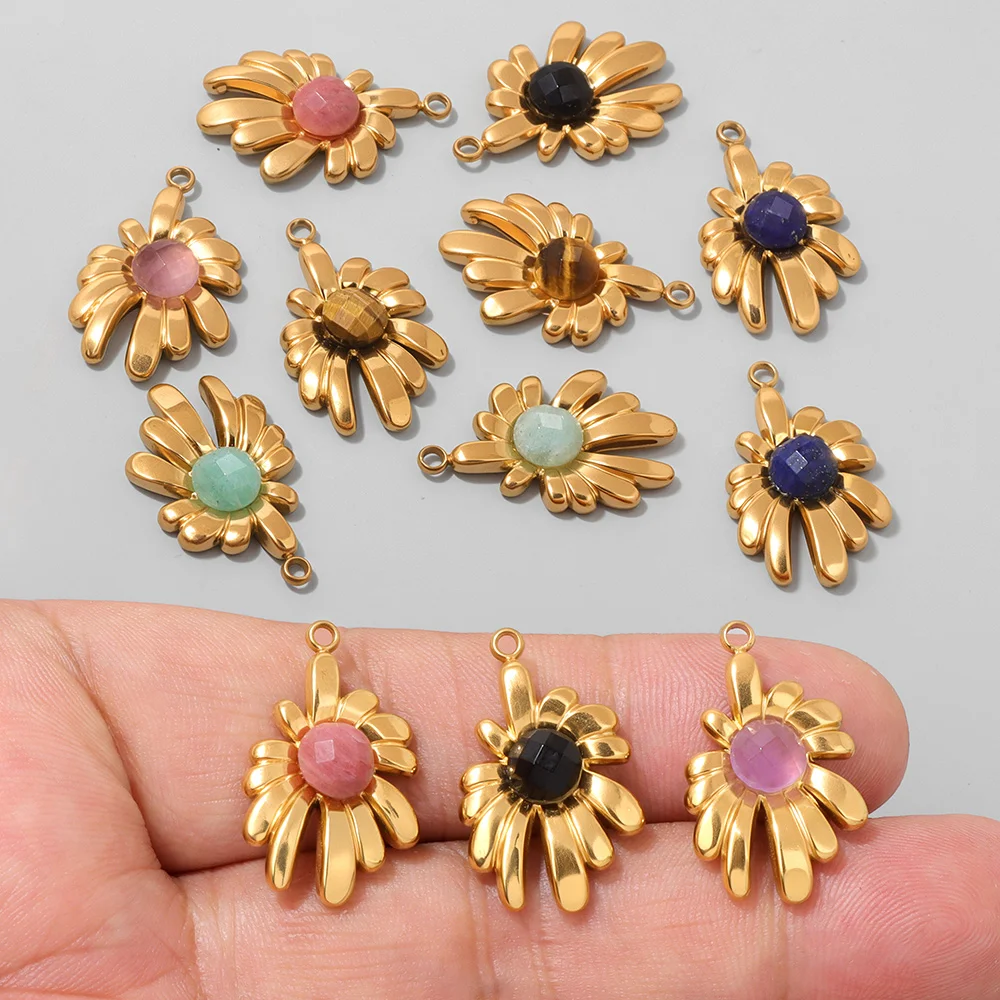 

5PCS Natural Stone Cabochons Charm Artistic Flower Pendant For Diy Women Necklace Earrings Bracelet Accessories 15x22MM