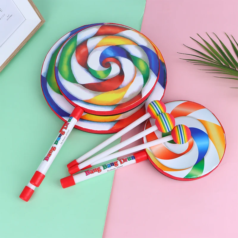 6/8/10 Inch Lollipop Hand Drum Child Percussion Instrument Colorful Dance Props Infant Musical Toy Teaching Lollipop Tambourine