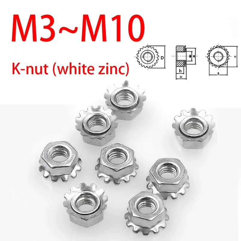 5/10/20PCS M3 M4 M5 M6 M8 M10 High-Quality Galvanized Hexagonal Nuts K-type Multi-Tooth Nuts