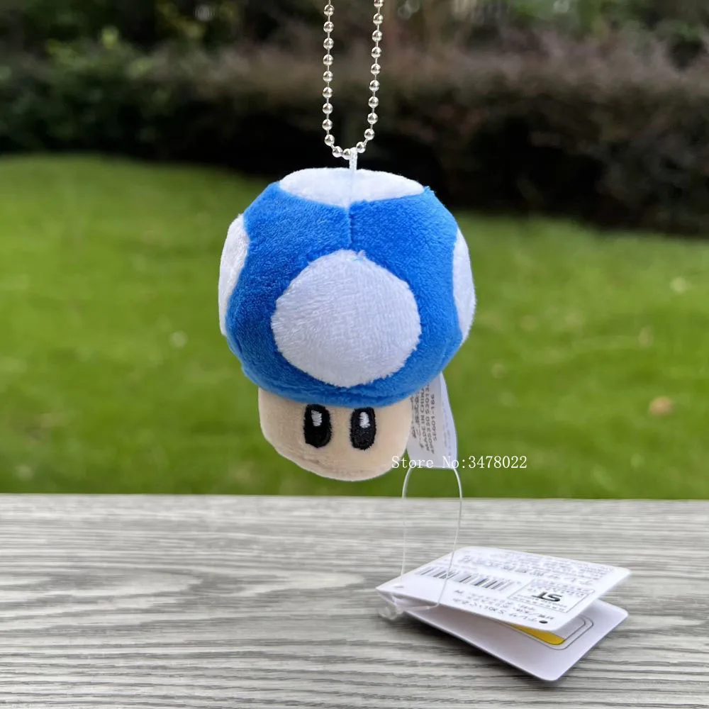 7cm Plush Cute Toad Mushroom Red Blue Stuffed Toy Keychain Soft Doll