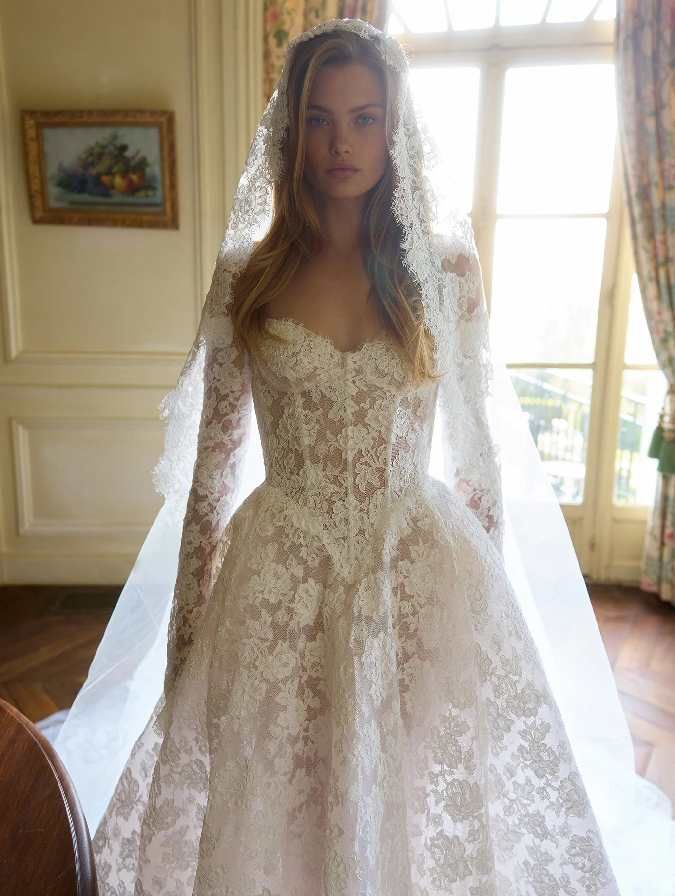 Vestido de Novia de Línea A con Encaje y Manga Larga, Vestidos Minimalistas 2027, Elegante Blanco para Boda Civil, Cintura Estilo Vichy