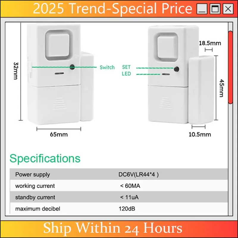 CHYY Tür-Fensteralarme oben, einstellbare Lautstärke, Glockenspiel/Alarm, Tür-Fenster-Alarmsensor für die Sicherheit zu Hause, Kinder, 4er-Pack