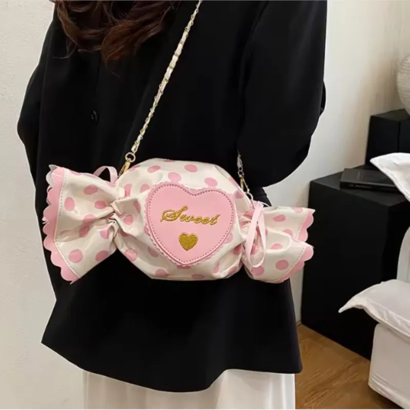 

JIAERDI милая милая конфетная сумка на плечо женская Лолита с вышивкой в виде сердца сумка через плечо женская розовая цепочка морщинистая сумка Kawaii Chic 2025