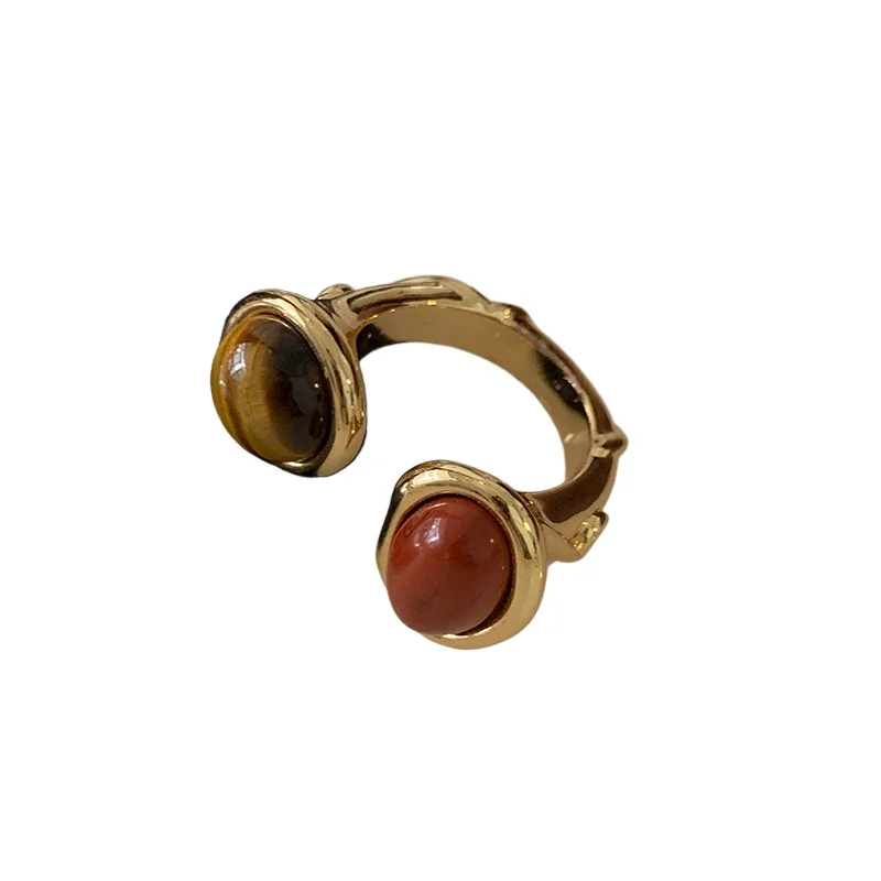 

Colored natural stone ring Women's open index finger ring Light luxury New Chinese agate ring