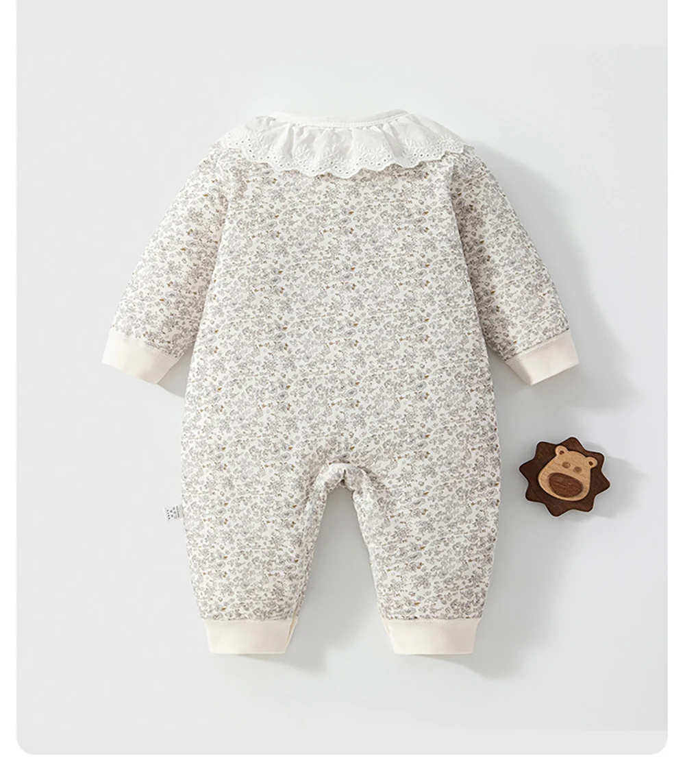 MILANCEL Newborn Baby Romper 0-24M Toddler Jumpsuit Sweet Floral Baby Clothes Winter Fleece Padded Sleepwear for Newborns