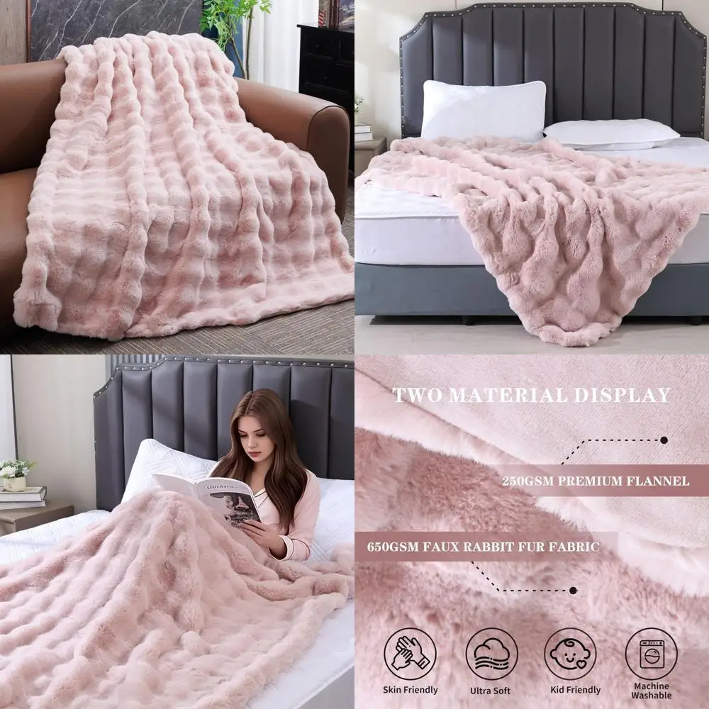 

"Soft Pink Faux Fur Twin Size Blanket - Plush Fleece Throw for Adults, Warm and Cozy for Home Decor or Gift"
