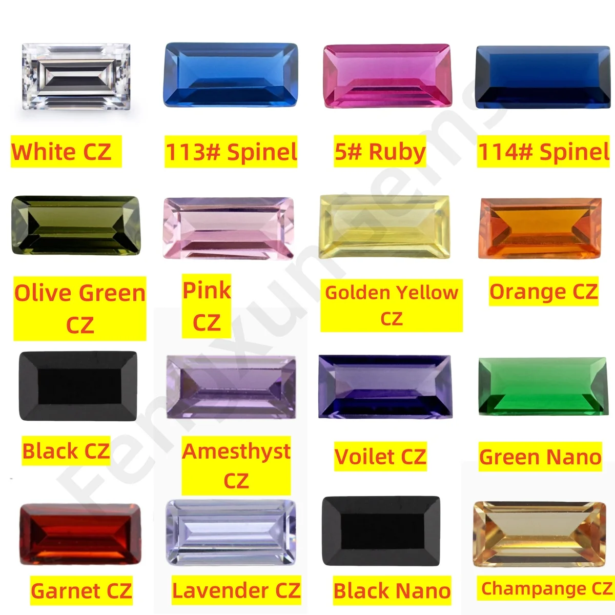 1x2~2.5x5mm Baguette shape 16 colors 5# Red Ruby 113# Spinel white Cubic Zirconia Green Nano Loose Gemstone Bedas For Jewelry