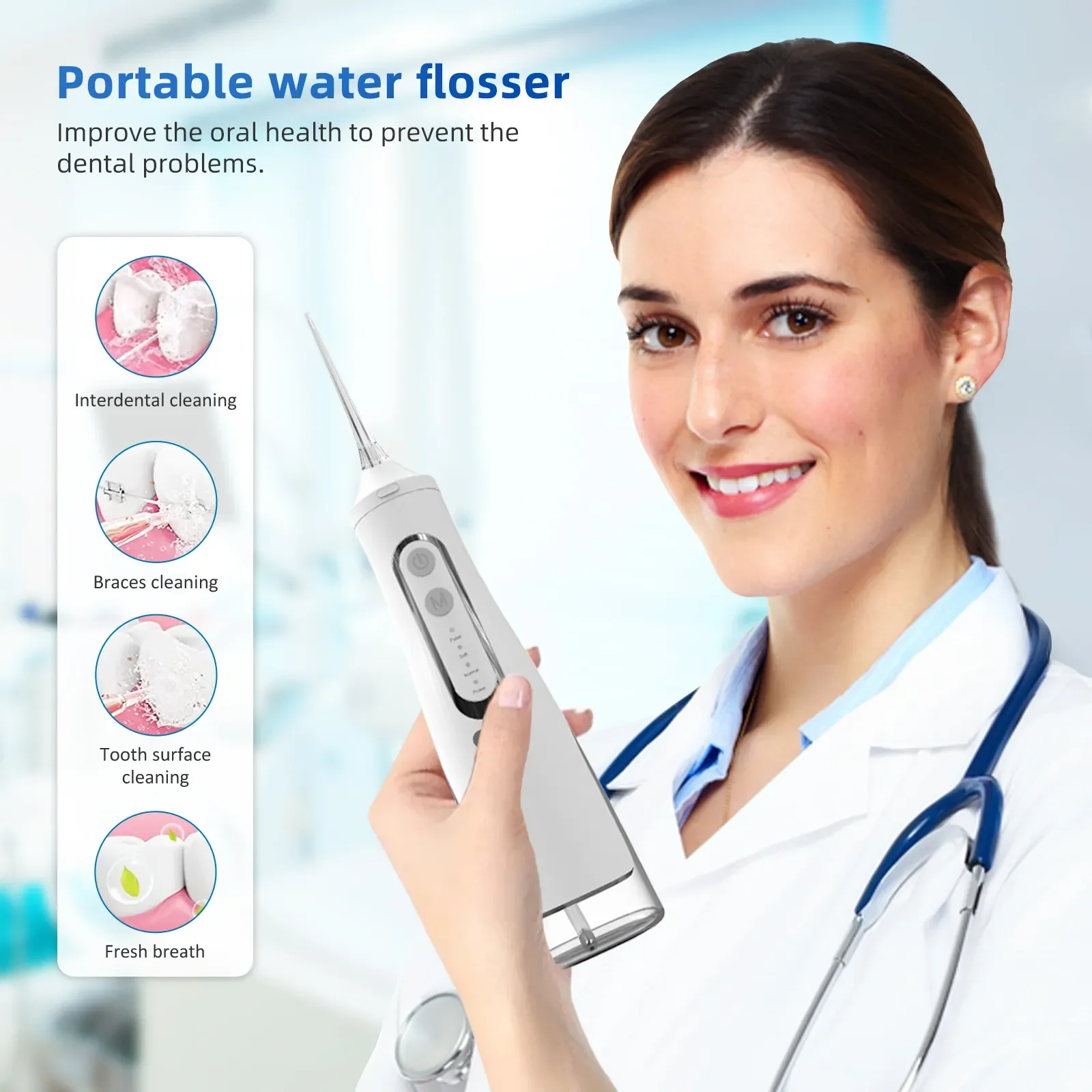 Portable Oral Irrigator 310ML USB Rechargeable Teeth Flusher Dental Water Pick Flosser Water Jet 6 Nozzles Tooth Cleaner