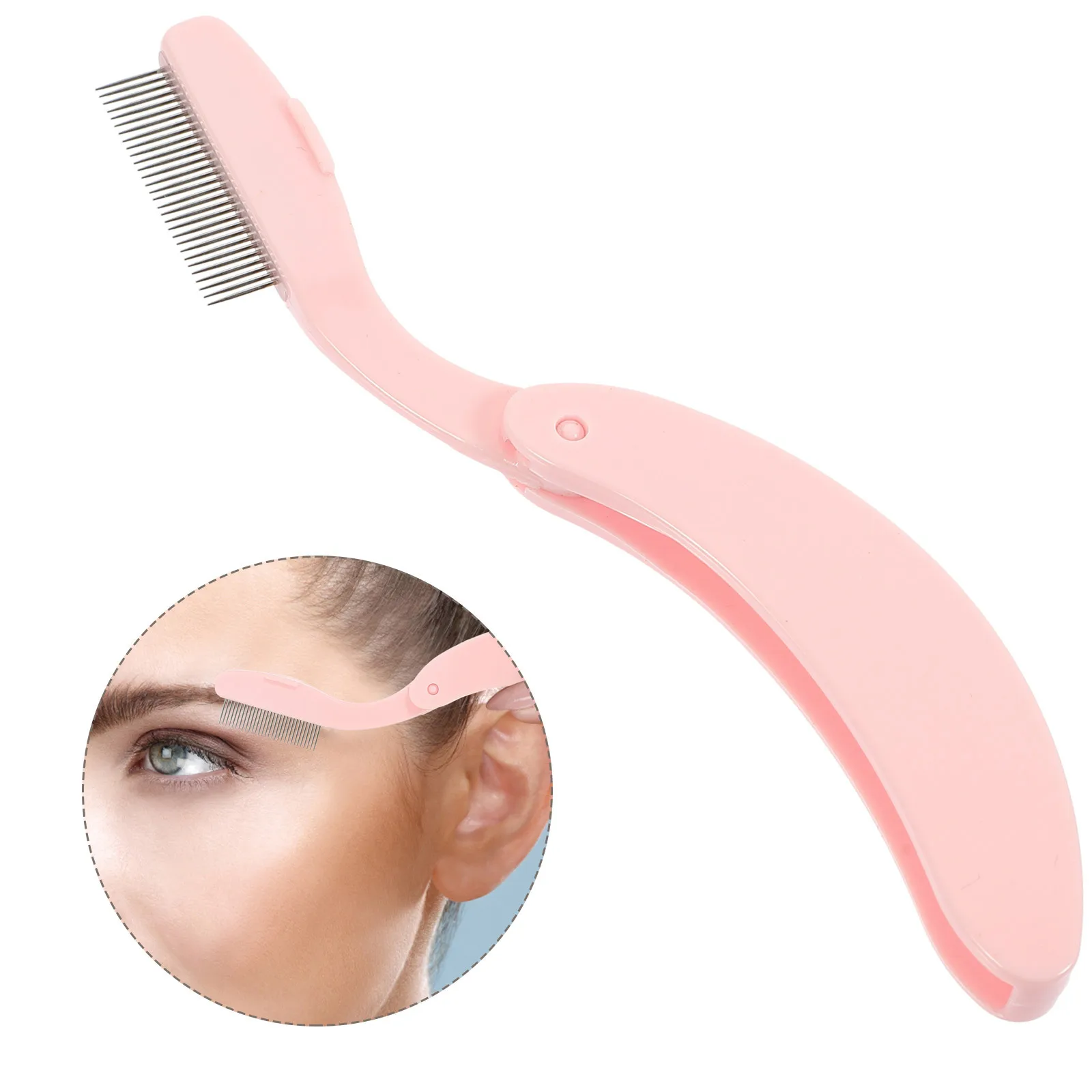 1 stücke Edelstahl Zahn Wimpern Kamm Faltbare Metall Zähne Kunststoff Griff Gebogene Separator Reise Schönheit Werkzeug