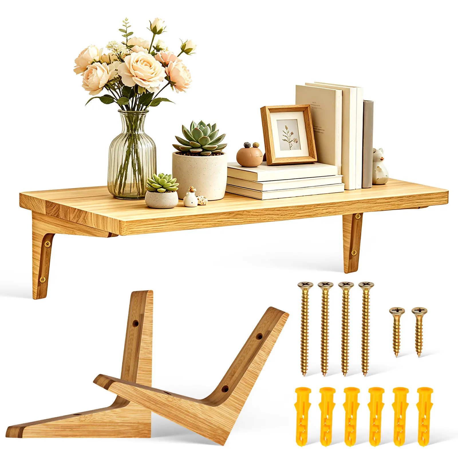 2Pcs Solid Wood Triangular Shelf Brackets Heavy Duty Wall Shelves Support Convenient Corner Brackets Floating Shelf Holder