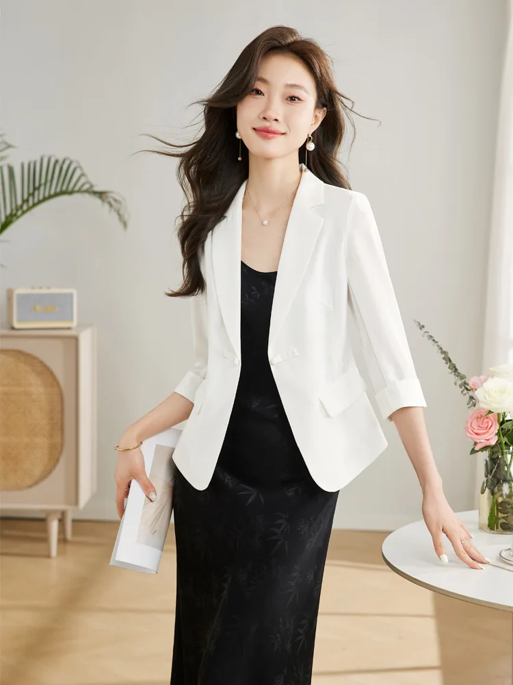 Women's Three-Quarter Sleeve White Suit Jacket2024New Fashion New Chinese Style Traditional Suit Dress Suit