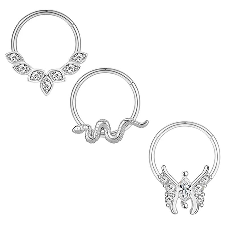 3pcs 16G Butterfly Nose Ring Pearl  Septum Ring Bee Bat Septum Piercing Hoop Cartilage Helix Tragus Earring Stainless Steel