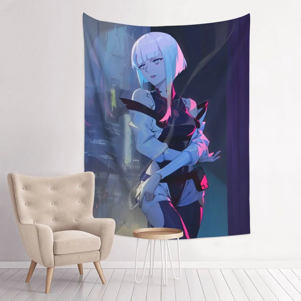 Rebecca Cyberpunk Edgerunners Anime Tapestry – Wall Hanging Wall Decor Table Cover Witchcraft Wall Blanket for Living Room