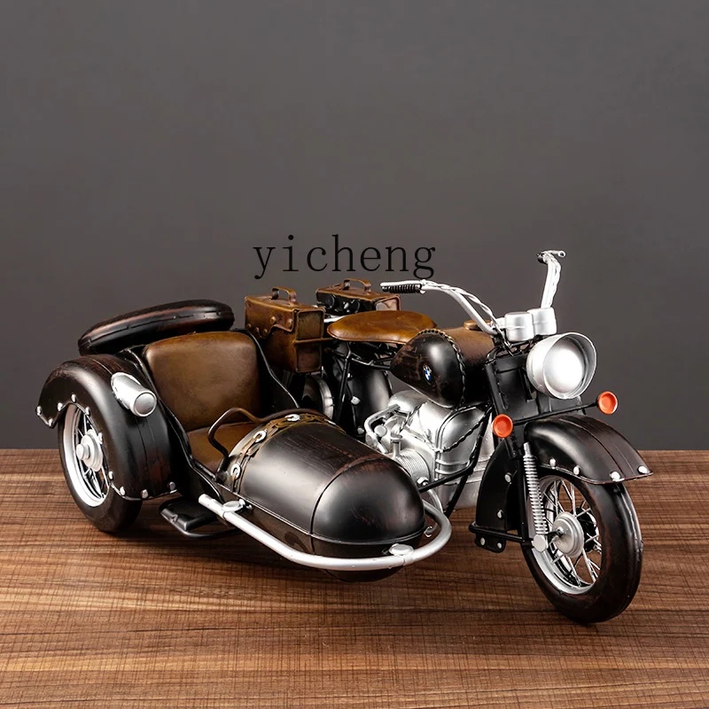 

ZYA retro nostalgic sidecar three-wheeled motorcycle model literary home living room entrance decoration