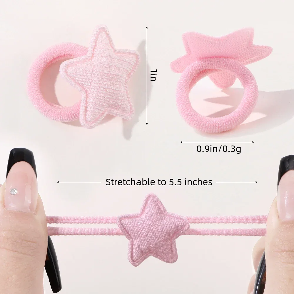 10/20pcs Girls Pink Heart Star Children Hair Loop No Harm Hair Cartoon Towel Rope Ponytail Holder Mini Rubber Band Kids Headwear