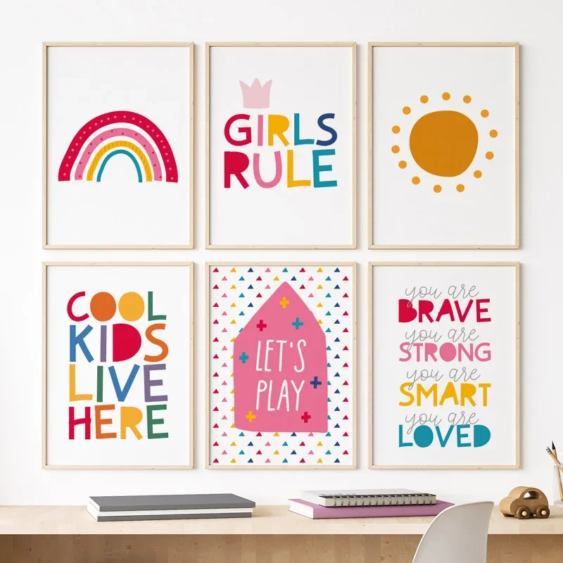 

Colorful Rainbow Sun Motivational Wall Art Canvas for Kids Room Decor Girls Nursery Prints Sister Poster Home Decor