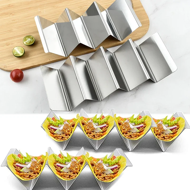 Soporte para tacos, soporte para tacos de acero inoxidable, bandeja para horno, apto para hornear, lavavajillas y parrilla, vajilla de comedor de cocina segura