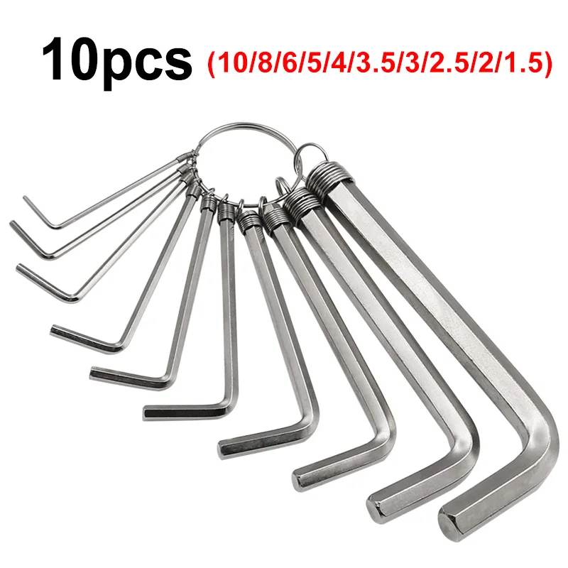 8pcs 10pcs 0.5-10mm Mini Hexagon Hex Allen Key Chain Set Wrench Screwdriver Kit Alloy Steel Tool