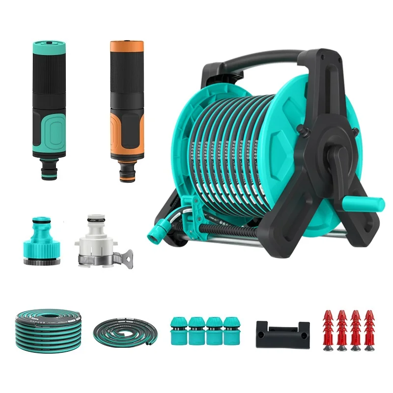 User-Friendly Flexible Plastic Garden Hose Reel with High Pressure Retractable Design Wall Mountable for Lawn Watering Cleaning