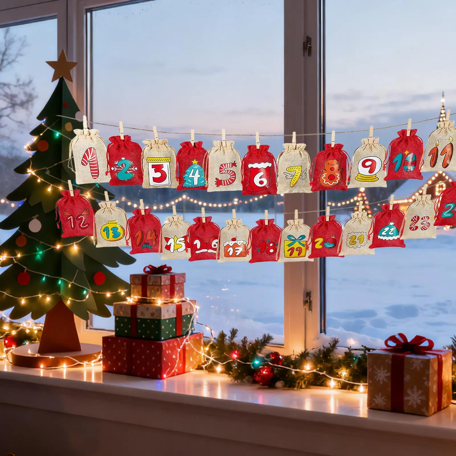 

Адвент-Рождественские сумки-календарки, многоразовые заполняемые рождественские 24-дневные пустые сумки на шнурке с номерами для свадебного праздника