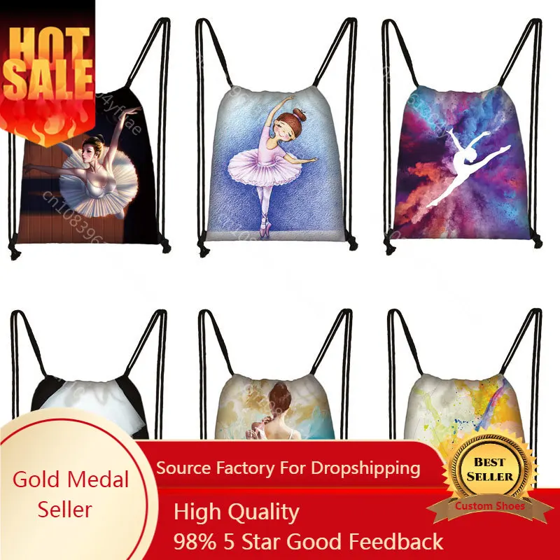 Elegent Ballet Dancing Girls Drawstring Bag Women Fashion Storage Bags Teenager Girls Backpack Kids Bookbag Shoes Bags