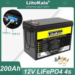 Akumulator LiitoKala 12,8 V 200 Ah LiFePO4 z 4-strunowym systemem BMS 12 V Chroń dla kamperów RV Wózek golfowy Off-Road Solar Wind Duty-free