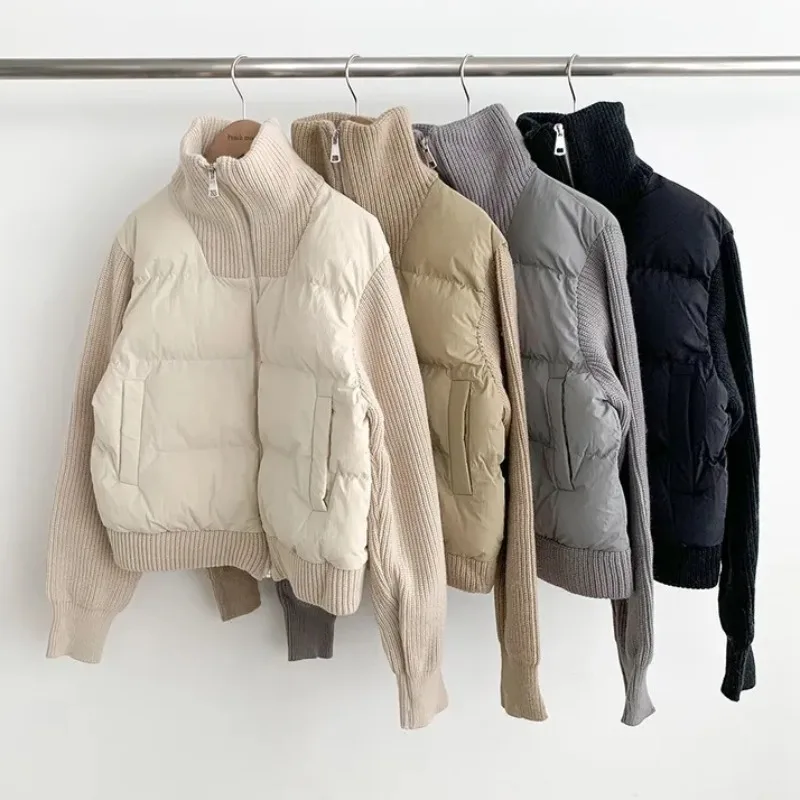 

Women's Thiened Knitted High Collar Casual Outerwear Chic Autumn Winter New Sle Design Slimming Cotton Jaet Top