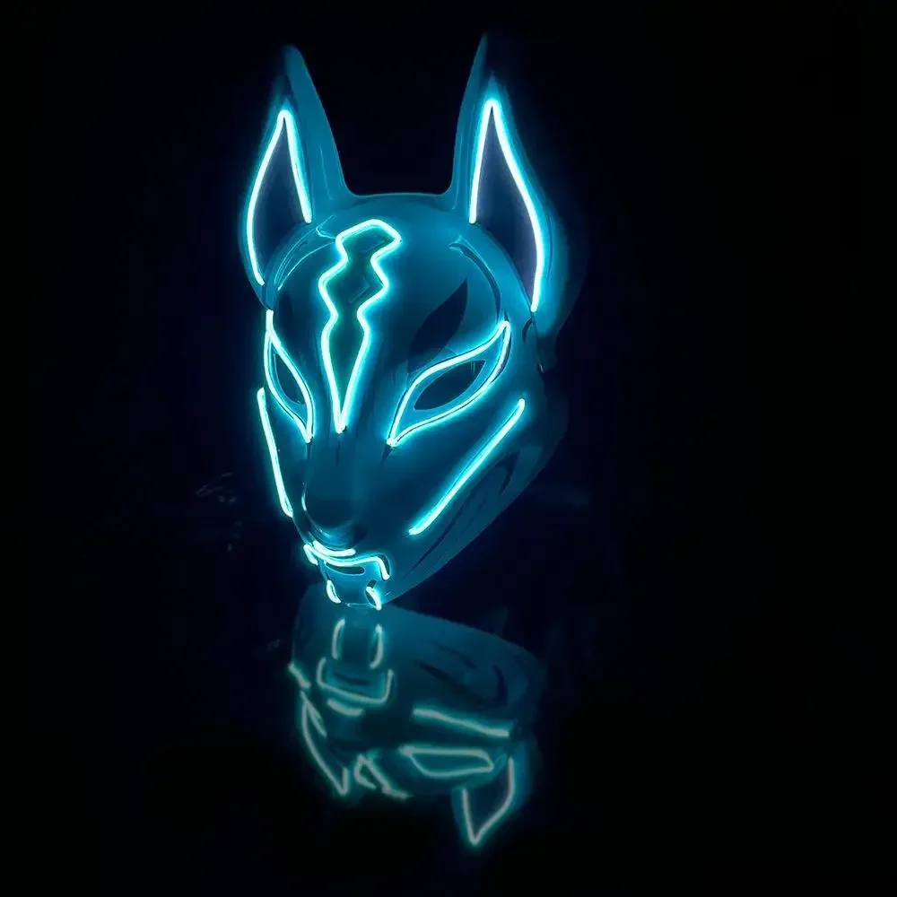 Hot Sale Halloween Glowing Face Mask LED Fox For Men Women Game Theme Mask Cosplay Party Carnival Costume Half Face Mask