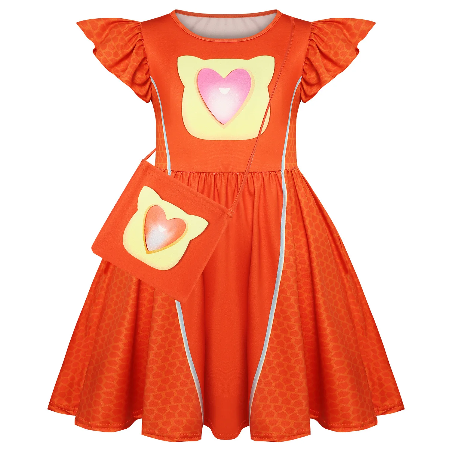 Robe trapèze à manches volantes avec sac et bande de sauna pour enfants, robes de cosplay pour filles, costume de super chatons souriants