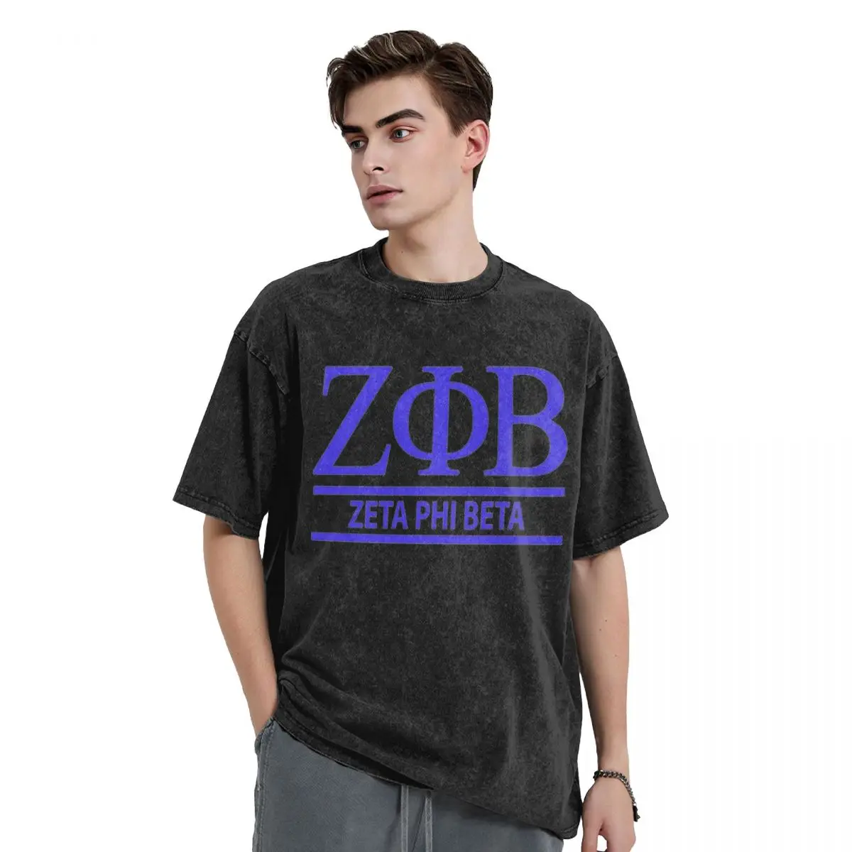 Zeta Phi Beta Greek Letter 1920 ZOB Washed T Shirts Vintage Short Sleeve Hip Hop T-Shirt Streetwear Tops Tees for Men Women