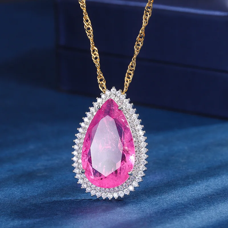 New European and American style fashion tanzanite pink and purple gemstone jewelry pendant necklace 15*25