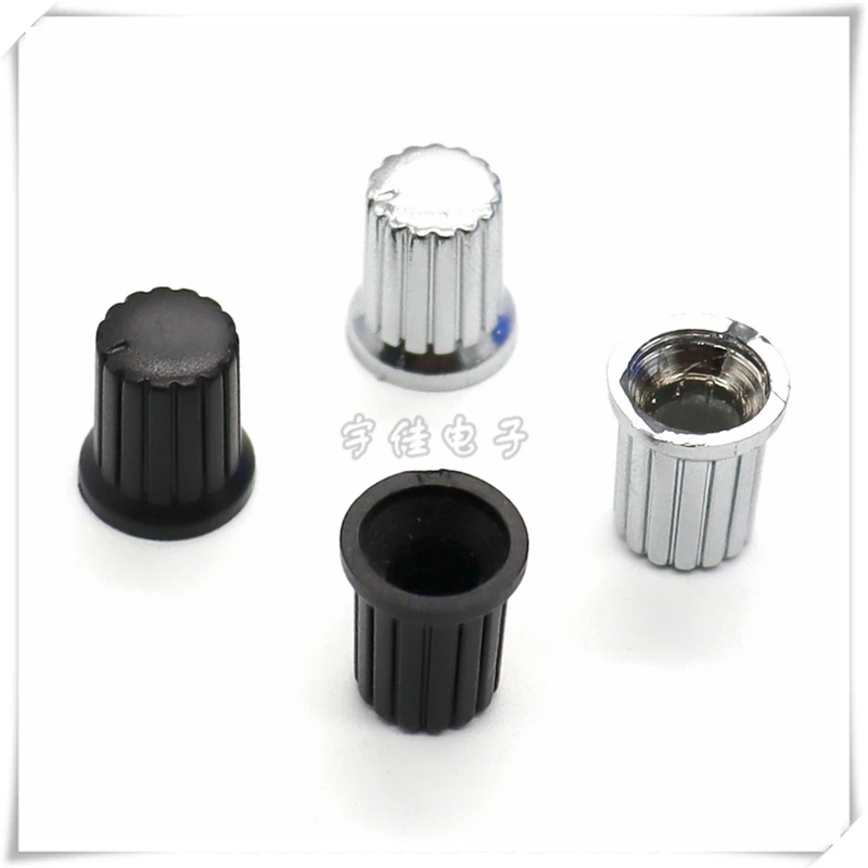 10PCS 12*14 Black Plastic Knob WH148 Silver Knob Potentiometer Knob Cap For 6mm Flower Handle