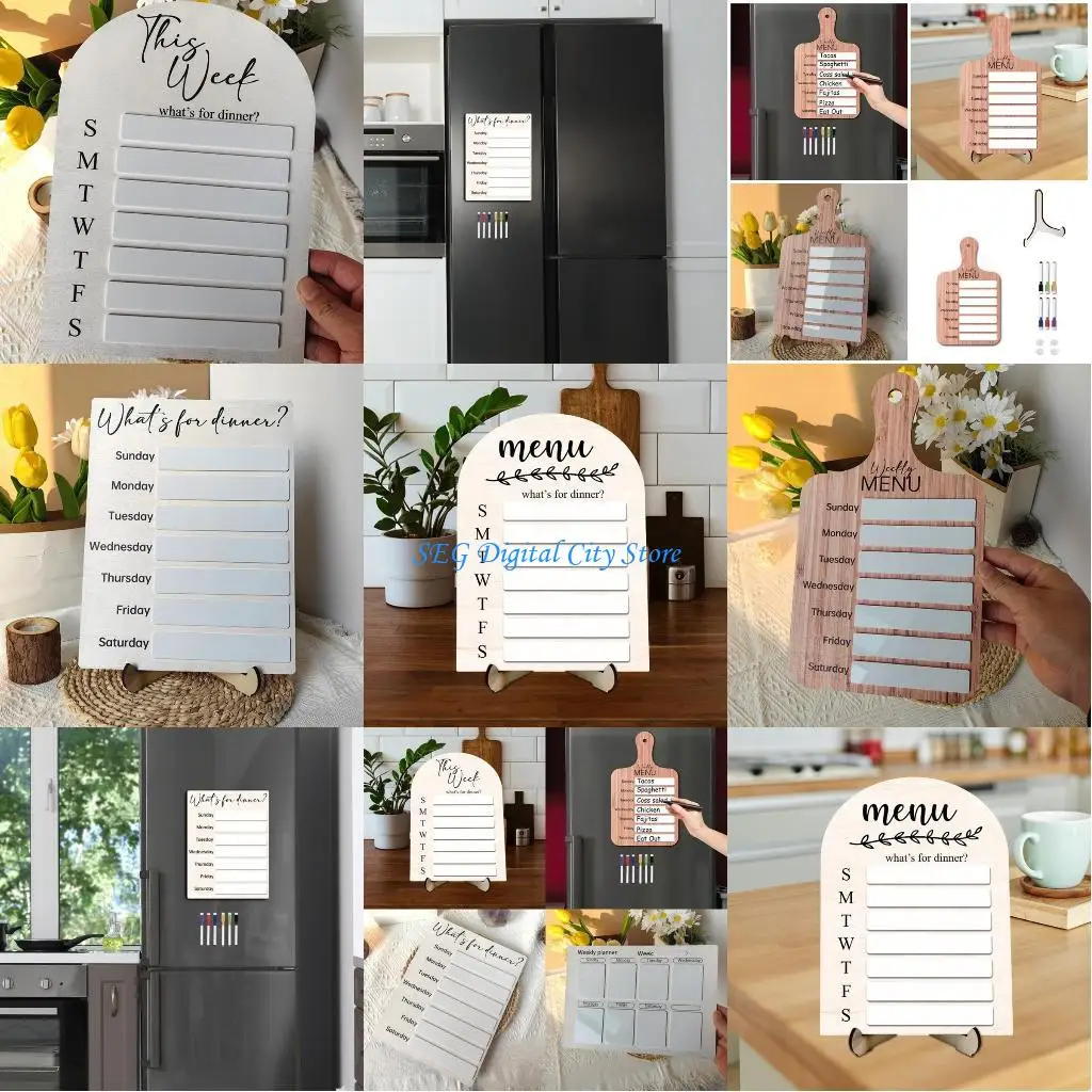 U75B Wooden Fridge Whiteboard Weekly Planner Kitchen Weekly To-do-list Board