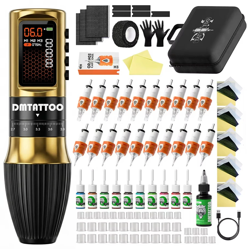 DM Buzzmaster Adjustable Stroke Tattoo Machine Pen Kit LED Digital Display Tattoo Gun For Permanent Makeup Tattoo Machine