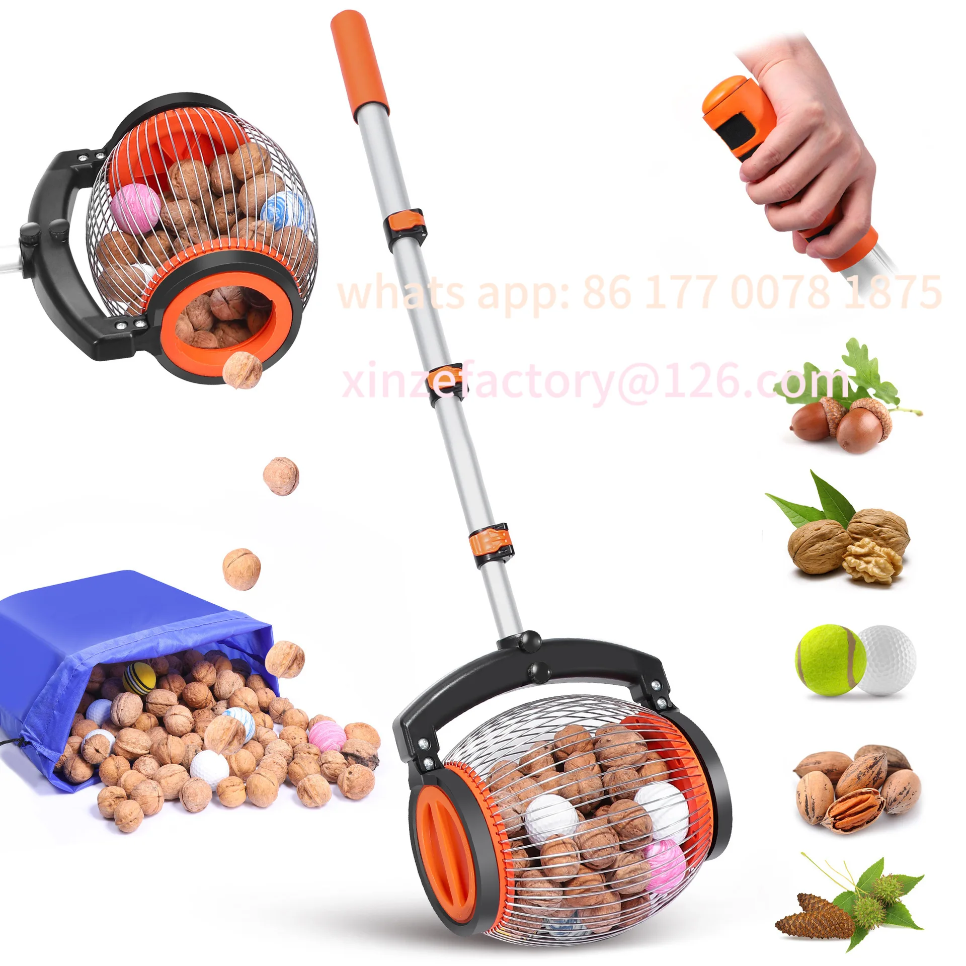 Customizable Nut Gatherer Large Cage Walnut Picker Upper Roller Nut Collector with 2 Dumping Methods for Pinecones Sweet